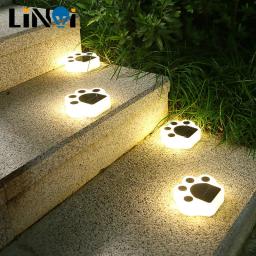 Diodo emissor de luz solar jardim ao ar livre à prova dwaterproof água decoração do jardim cão gato animal pata imprimir luzes caminho gramado lâmpada caminhos da corda luz - Image 1