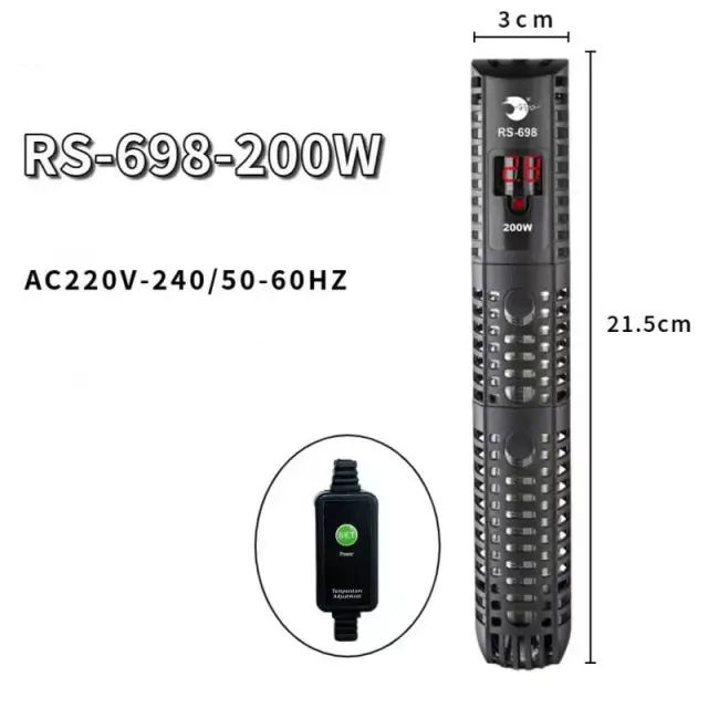 Aquecedor Submersível Digital de Aquário com Display LCD e Controle de Temperatura Ajustável 500W
