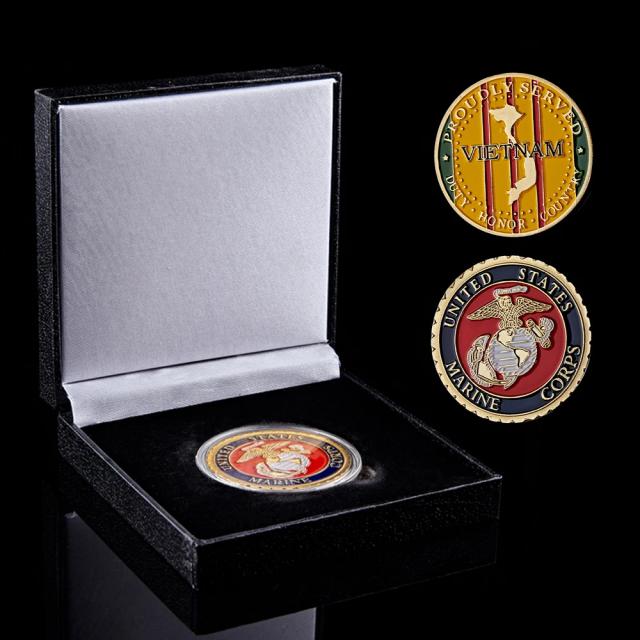 Moeda de Ouro do Exército dos EUA em Caixa Luxuosa - Colecionáveis do Corpo de Fuzileiros Navais com Tema de Liberdade e Águia