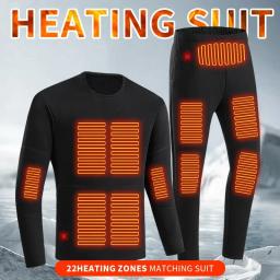 Roupa interior térmica aquecida para homens e mulheres, Jaqueta aquecida alimentada por USB, Roupas de inverno, Jaqueta para motocicletas, Esqui, Camping, Velo, 22 Áreas - Image 3