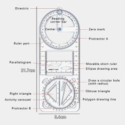 Conjunto de ferramentas de medição multifuncional para escola, desenho de atividade primária, Régua geométrica, Régua triangular, Bússola, Transferidor - Image 5