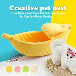 Cama de banana portátil para gato e cachorro, casa bonito e acolhedor, esteira quente e durável, cesta de animais, suprimentos, multicolor - Image 1