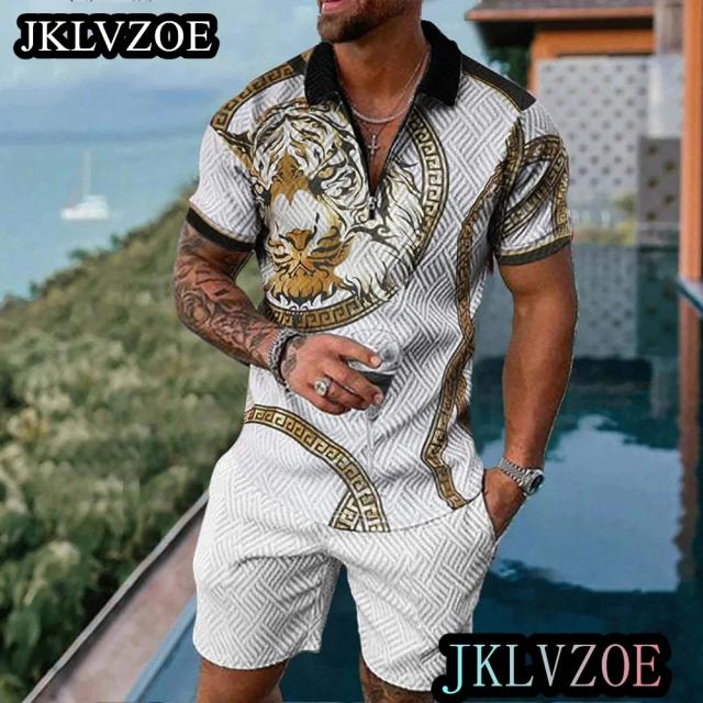 Conjunto Masculino de Roupas Esportivas em 3D: Camiseta Casual de Manga Curta e Polo para o Verão
