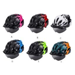 Capacete de ciclismo ajustável com luz LED para homens, viseiras removíveis, chapéus de segurança para adultos, bicicleta ao ar livre, preto - Image 1