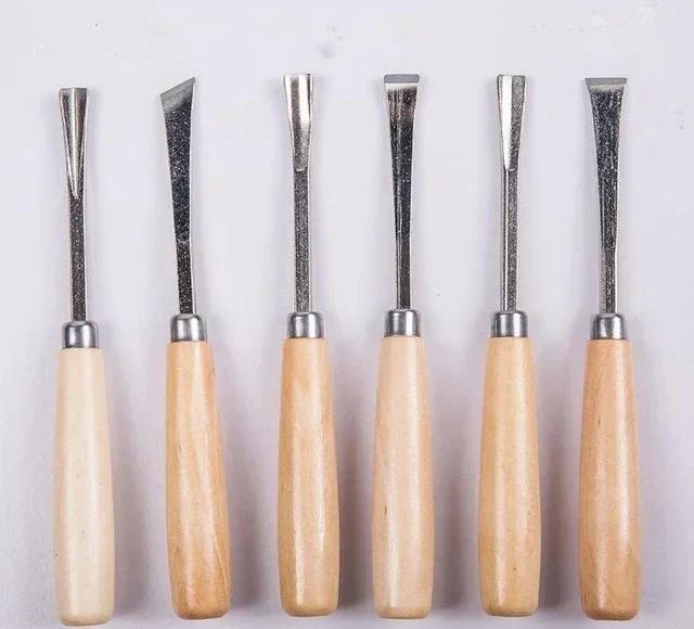 Conjunto Profissional de 6 Ferramentas de Escultura em Madeira com Cinzéis e Faca de Corte de Alta Qualidade para DIY