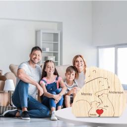 Enfeites De Madeira Personalizados Para Pintar O Tema Da Família Do Urso Quebra-cabeça, DIY, Gravura Livre, Nome Puzzles, Decoração De Casa, Presente Personalizado - Image 4