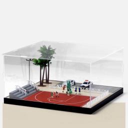 1:64 escala quadra de basquete ao ar livre garagem estacionamento cena em miniatura diy casa decoração com luzes hobby presente coleção - Image 2