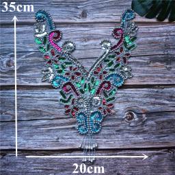 Ouro e prata arco-íris lantejoulas grânulos tecido colarinho apliques, costurar no remendo, nobre bordado, barroco, decoração do casamento, vestido, bricolage - Image 6