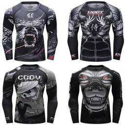 Masculino personalizado impresso fightwear, manga comprida, jiu jitsu compressão Rashguard, bjj camiseta, camisa de boxe, exercício bodybuild t - Image 2
