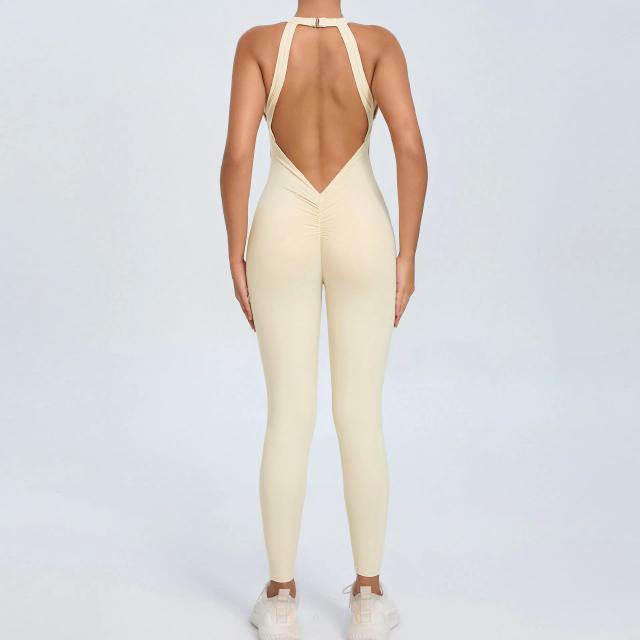 Conjunto de Legging e Bodysuit Fitness para Mulheres: Macacão Único para Treino de Yoga e Ginástica com Fivela no Pescoço