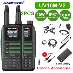2 peças baofeng uv16m v2 walkie talkie 15w 50km de longo alcance 999ch presunto rádios fm uhf vhf typec carga inc redução de ruído rádio bidirecional - Image 1
