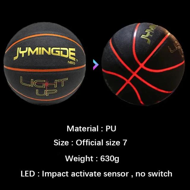 Bola de Basquete PU Brilhante com Luz LED - Luminosa, Brilha no Escuro, Tamanho 7 de Borracha para Rua