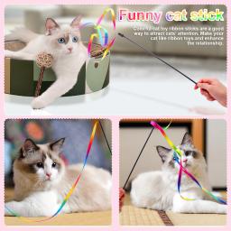 Rainbow Ribbon Teaser Toy para Gato, Fun Stick, Interativo, Indoor, Exercício saudável, Pet Supplies, Gatinho Toy, 3pcs - Image 2