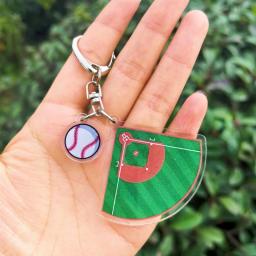 Campo de beisebol acrílico Keychain, dupla face, Mini 3D, esportes chaveiro, saco pingente, carro chaveiro, lembrança presente, novo - Image 1