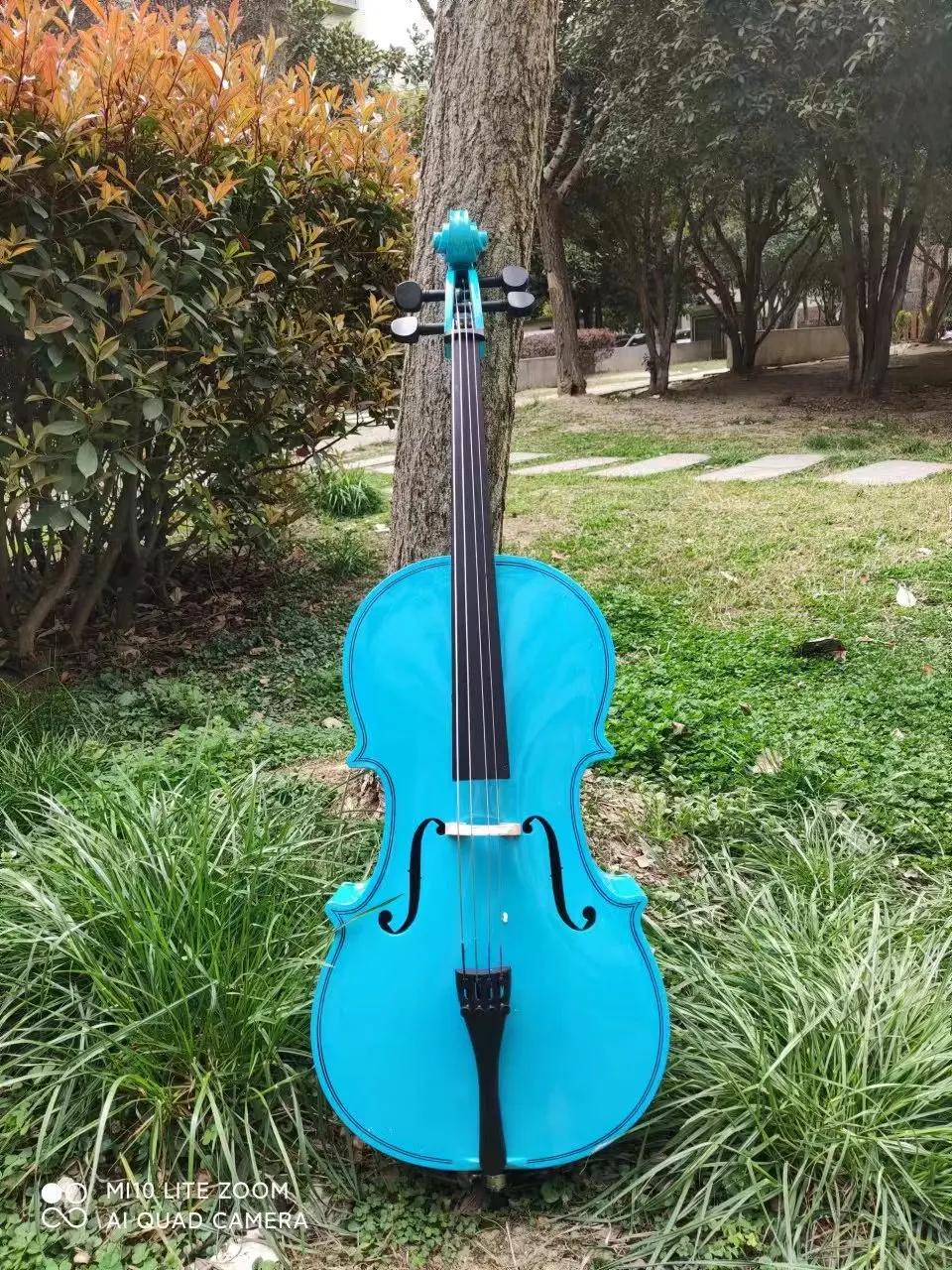 Violoncelo marrom de madeira para crianças azul1/8 - Image 1