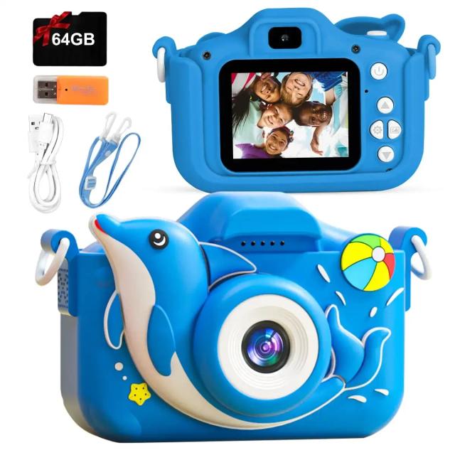 Câmera Digital Infantil com Capas de Silicone e Temas de Desenhos Animados - Presente Perfeito de Natal ou Aniversário, 1080p HD e 32GB