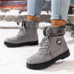Botas de neve mulher sapatos de pele mulheres rendas botas plataforma quente tornozelo botas moda feminina sapatos de inverno botas mujer - Image 1