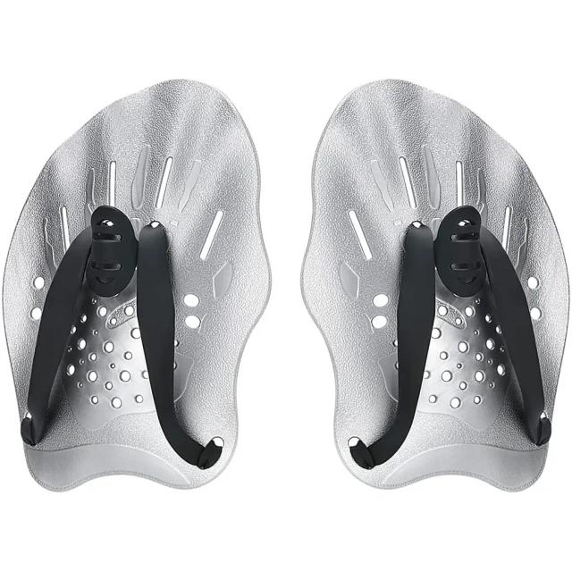 Luvas de Treinamento Ajustáveis para Natação com Pás de Mão Webbed - Profissional e Ideal para Cursos Subaquáticos em Cinza Prateado