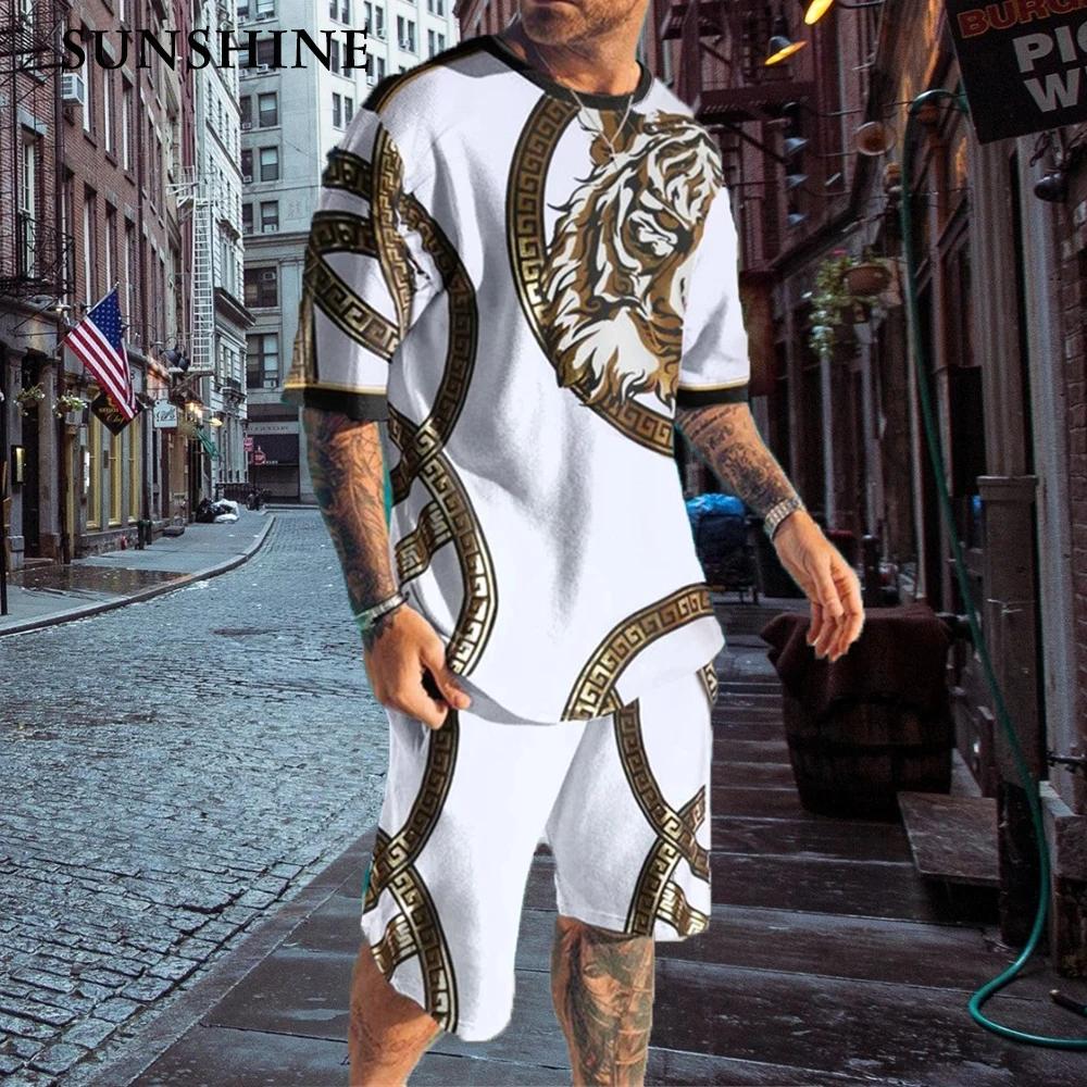 Fatos de treino impressos em 3D para homens, roupas esportivas grandes, shorts casuais, camisetas, roupas esportivas, roupas masculinas, tendência vintage, verão, 2023 - Image 1