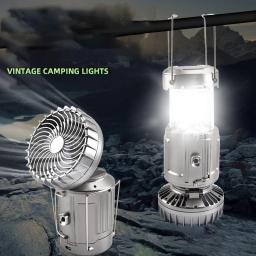 Portátil LED Camping Lights, carga solar, recarregável, luz noturna, pendurado, barraca, peixe, lanterna, lâmpada multifuncional com ventilador - Image 1
