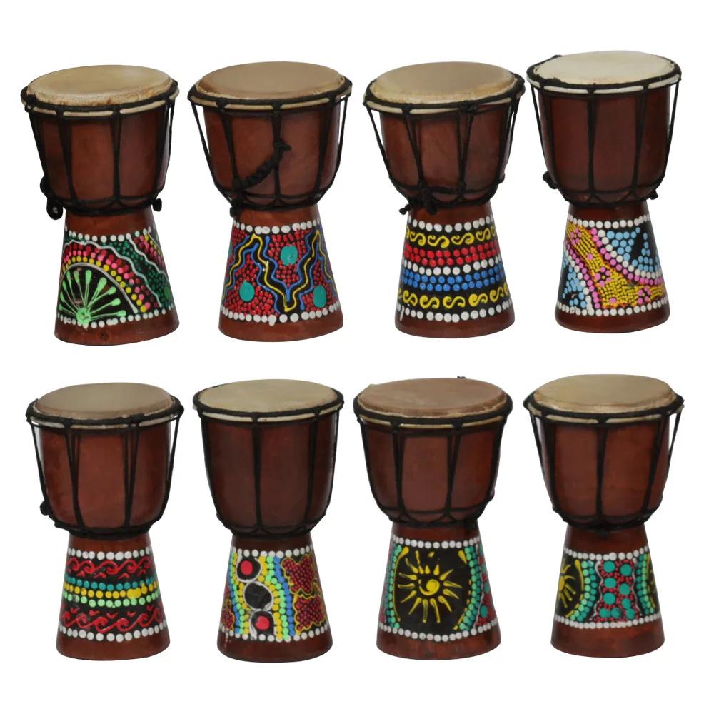 Tambor africano de percussão mão tambor, madeira Jambe, duplo baterista com padrão, cor aleatória, Djembe, 4 ", para venda - Image 1
