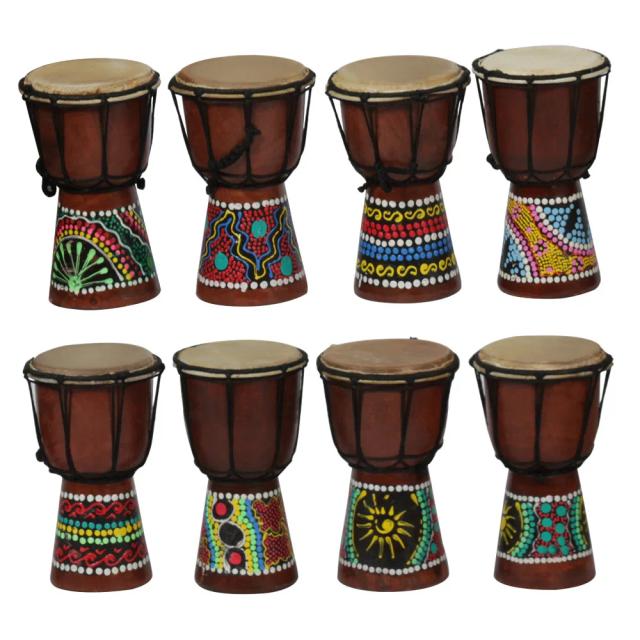 Tambor Africano Djembe de Percussão de Madeira - Mão, Padrão Duplo e Cores Aleatórias, 4" à Venda