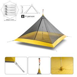 Barraca de acampamento ultraleve, 2-4 pessoas, ao ar livre, 40d, nylon, revestido de silicone, pirâmide sem haste, grande, respirável, 3-4 estações, barraca interna - Image 4