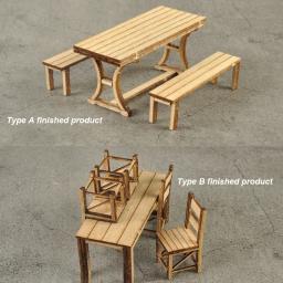 Conjunto de mesa e cadeiras em miniatura, layout arquitetônico, Kits montados em madeira para diorama, modelismo DIY, escala 1:35 - Image 5