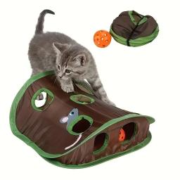 Esteira De Brinquedo Interativo Com Buracos, Túnel De Gato Dobrável, Tapete De Jogo De Atividade, Treinamento Arranhando, 9 Buracos - Image 1