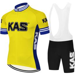 Retro Equipe KAS Ciclismo Jersey, Shorts De Bicicleta De Corrida, MTB Sportswear, 20D Gel Pad, Equipamento de bicicleta - Image 1