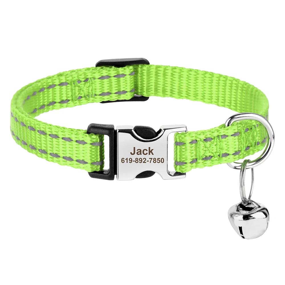 Coleiras ajustáveis impressas personalizadas do filhote de cachorro do gatinho do colar do gato com o sino gravado livre da placa de identificação anti-coleiras perdidas dos gatos - Image 1