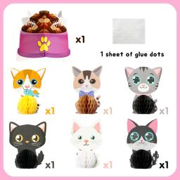 Honeycomb Ball Centerpiece para festa, decoração de mesa, gatinho bonito dos desenhos animados, Happy Birthday Decor, Pet temático, suprimentos, 6pcs - Image 1