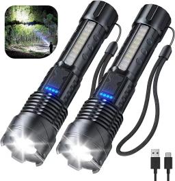 Lanterna LED recarregável super brilhante, 10000 High Lumen Zoom, poderosa luz da tocha, USB-C Long Range, lanterna LED XHP50 - Image 2