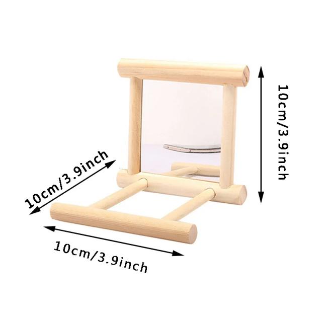 Espelho de Madeira para Pássaros com Suporte Perfeito - Brinquedo Ideal para Papagaios, Periquitos e Calopsitas
