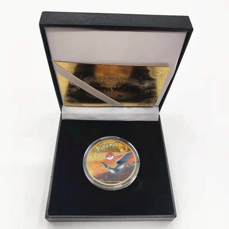 Moeda Comemorativa de Metal Embalada em Caixa Pokémon, Moeda Dourada Pikachu, Colecionáveis Charizard Prata, Brinquedos Coleção Infantil, Presente de Aniversário - Image 1