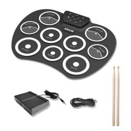 Mão-rolados bateria eletrônica Set com baquetas pedais, bateria portátil Set, interface MIDI, suporta jogos DMX, 9-Pad - Image 1