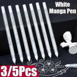 3/5 pçs caneta gel branco 0.8mm mangá marcador canetas tinta branca graffiti manual caneta à prova dwaterproof água esboço pintura caneta desenho arte papelaria - Image 1