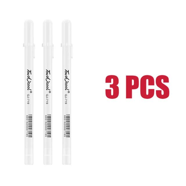 Conjunto de 3 Canetas Gel Brancas 0.8mm para Mangá e Arte - Marcadores à Prova d'Água para Desenhos e Pinturas