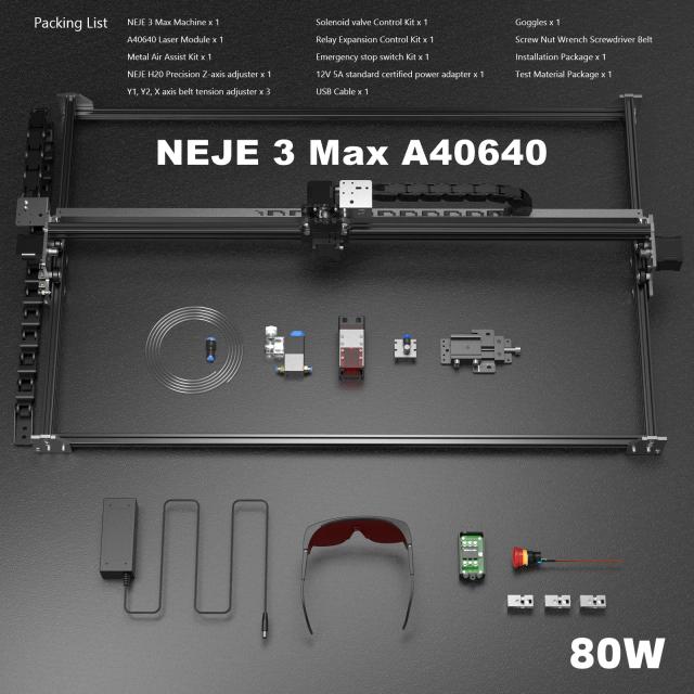 CNC Gravador a Laser Neje 3 Max 40W/80W: Impressão e Corte de Alta Precisão em Madeira e Metal com Lightburn