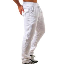 Calças de linho de algodão masculino outono novo respirável cor sólida calças de linho fitness streetwear S-3XL - Image 2