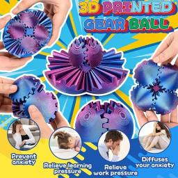 3D Impresso Engrenagem Bola Spin Ball Wonder Fidget Toy Gear Ball Fidget Toy Brinquedo de mesa para necessidades sensoriais e autismos - Image 3
