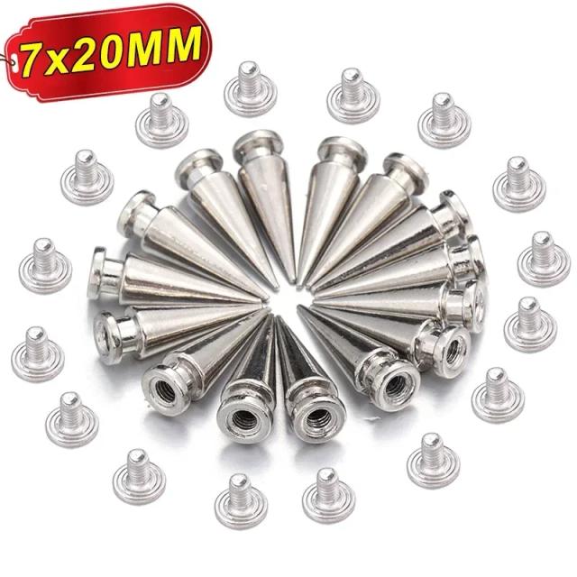 Conjunto de 500 Rebites de Cone Redondo em Metal para DIY em Couro, Decoração de Roupas, Sapatos e Acessórios