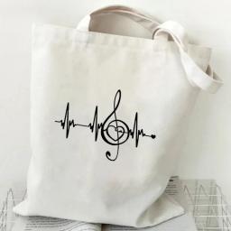 Bolsas femininas nota de música batimento cardíaco bolsa de lona bolsa engraçada para adolescente moda sacola design marca saco lateral para senhoras - Image 5
