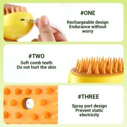 Spray removedor de cabelo elétrico para animais de estimação, Steam Brush Comb, Massage Hair Removal Tool, Dog and Cat Grooming, Água, 3 em 1 - Image 2