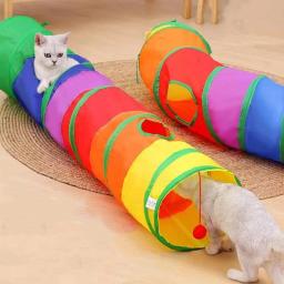 Brinquedo de túnel dobrável para gatos e animais de estimação Tubos de sino com impressão colorida de 2 furos Brinquedos para gatinhos Tubos de canal para cachorros e coelhos - Image 1