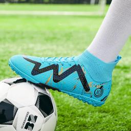 Sapatos de futebol profissional para adolescentes, botas de futebol masculinas, tênis azul de cano alto, tênis antiderrapante de futsal, TF, FG, tamanho 33-46 - Image 4