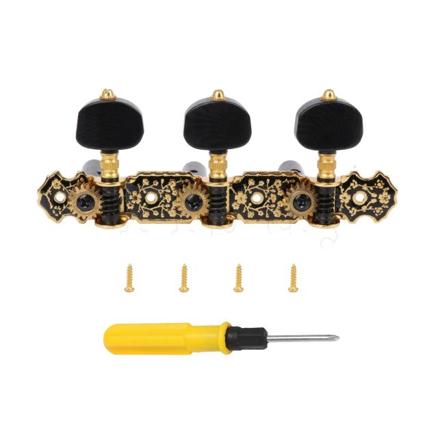 Kit de Afinador para Guitarra Clássica Yibuy com Chave de Fenda - Versão Esquerda em Dourado e Preto
