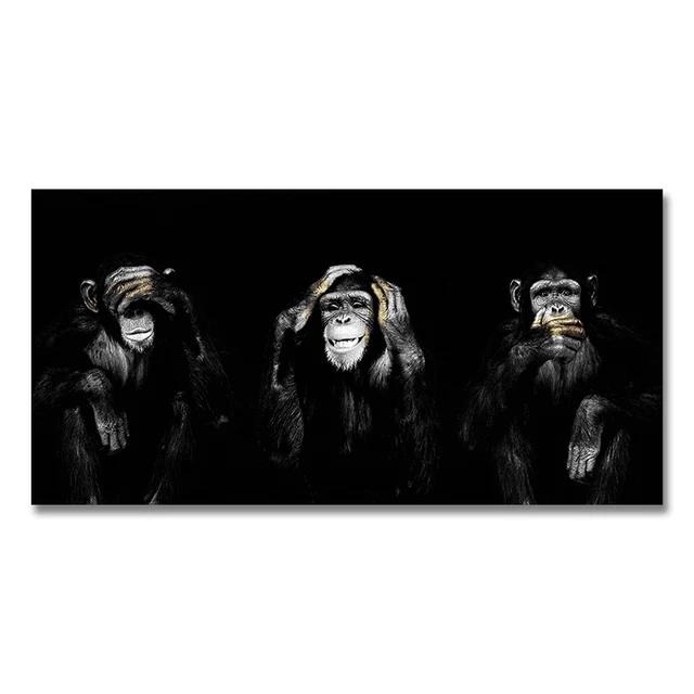 Pôster Grande de Pintura em Lona com Macacos Engraçados - Arte Mural Dark para Sala de Estar e Decoração de Casa