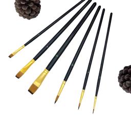 6 pçs conjunto de pincel pintura artista preto punho de madeira óleo acrílico aquarela escova para o corpo rosto rocha desenho da lona arte artesanato - Image 5