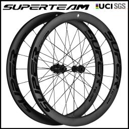 Conjunto de rodas de fibra superteam-cabon 700c, rodas de freio a disco de estrada 50mm, conjunto de rodas de bicicleta clincher sem câmara de ar, 6awls, cubo para rodas hg/xdr - Image 1